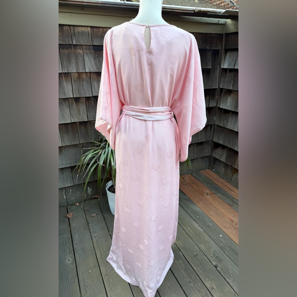 Vintage Flo Weinberg Maxi Soft Pink Hostess Dress Kaftan Lined With Tie Sz S/M View 2